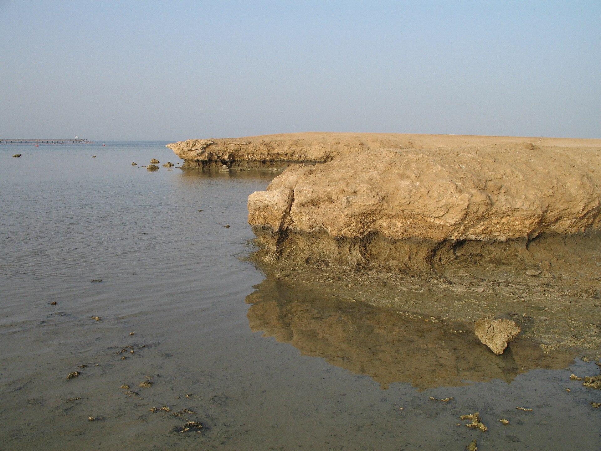 The coast at Marsa Alam, with desert running down to the sea